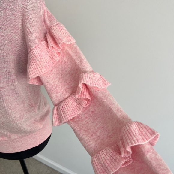 J. Crew Pink Ruffle Sleeve Crew Neck Sweater Size XS - Picture 5 of 11